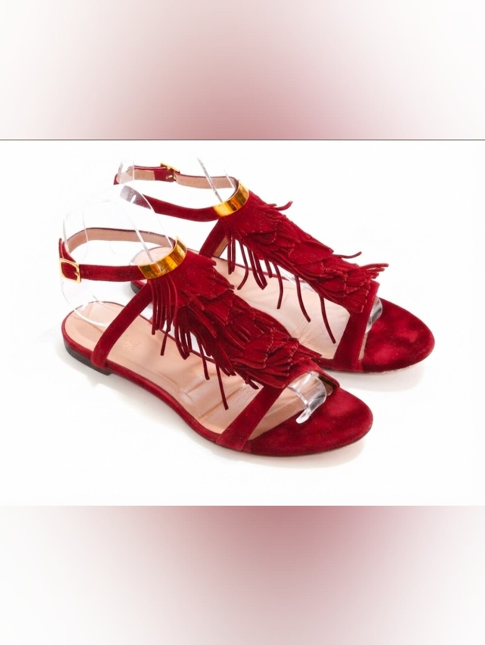 Chloe Women’s Red Fringe Suede Flat Sandals Size 40